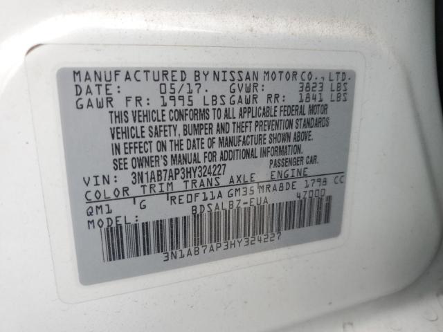 3N1AB7AP3HY324227 - 2017 NISSAN SENTRA S WHITE photo 13