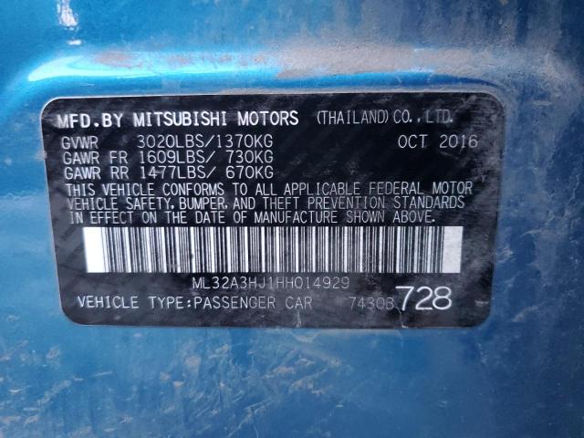 ML32A3HJ1HH014929 - 2017 MITSUBISHI MIRAGE ES BLUE photo 12