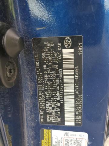 4T1BE46K87U110853 - 2007 TOYOTA CAMRY CE BLUE photo 12