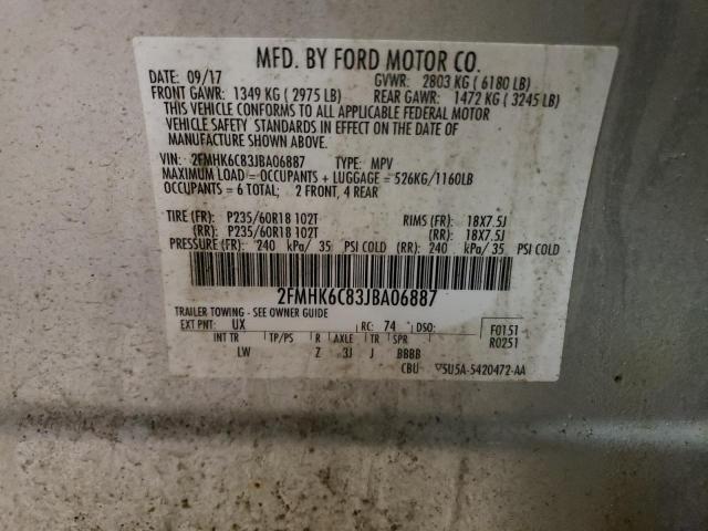 2FMHK6C83JBA06887 - 2018 FORD FLEX SEL SILVER photo 13