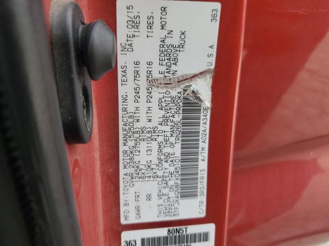 5TFJX4GN8FX045101 - 2015 TOYOTA TACOMA DOUBLE CAB PRERUNNER MAROON photo 13