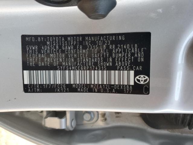 5YFS4MCE6RP174315 - 2024 TOYOTA COROLLA SE Արծաթագույն լուսանկար 12