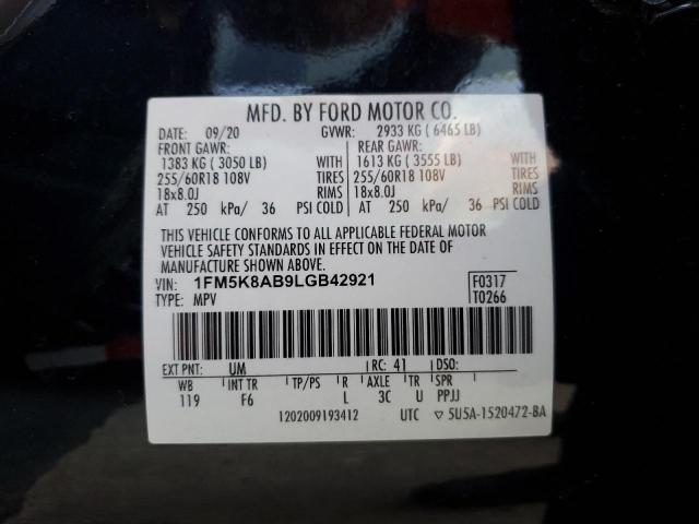 1FM5K8AB9LGB42921 - 2020 FORD EXPLORER POLICE INTERCEPTOR Чорний фото 14