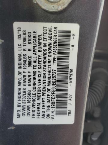 19XFC2F59JE028727 - 2018 HONDA CIVIC LX فحمي صورة 13