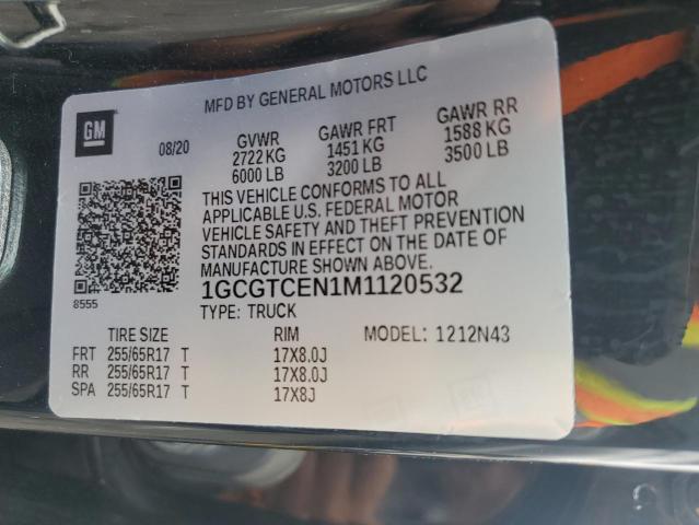 1GCGTCEN1M1120532 - 2021 CHEVROLET COLORADO LT BLACK photo 12