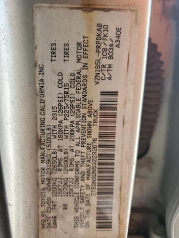 5TEGN92N53Z232076 - 2003 TOYOTA TACOMA DOUBLE CAB PRERUNNER SILVER photo 12