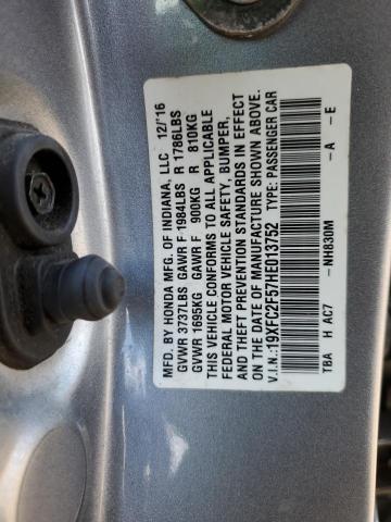 19XFC2F57HE013752 - 2017 HONDA CIVIC LX SILVER photo 13