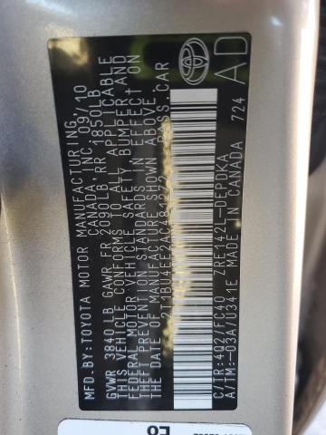 2T1BU4EE2AC481272 - 2010 TOYOTA COROLLA BASE GOLD photo 12