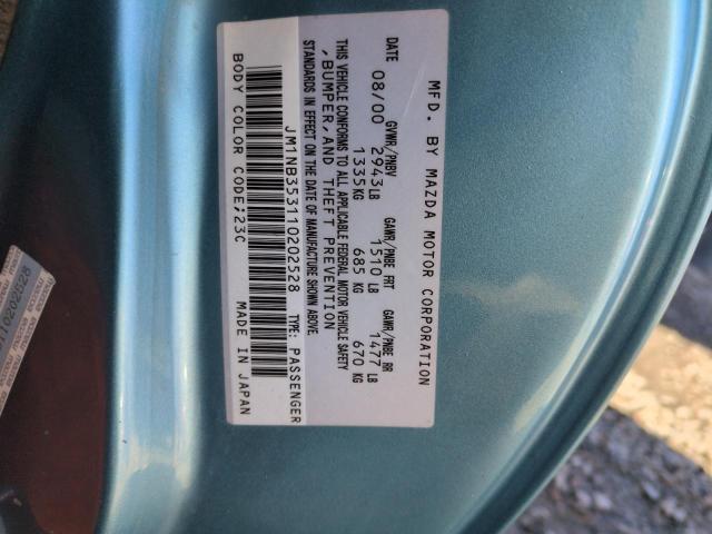 JM1NB353110202528 - 2001 MAZDA MX-5 MIATA BASE TEAL photo 13