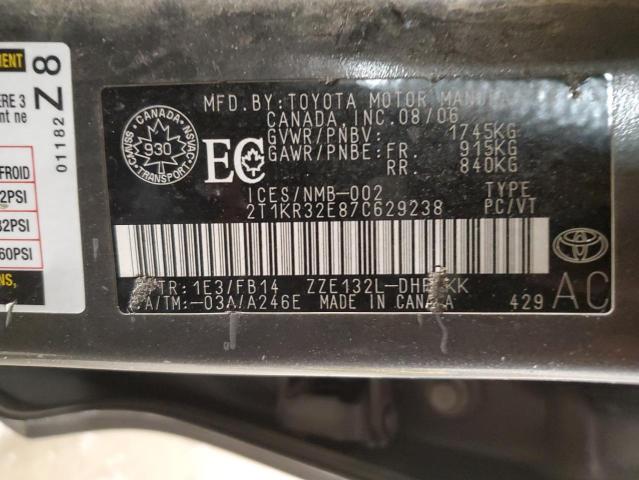 2T1KR32E87C629238 - 2007 TOYOTA COROLLA MA XR GRAY photo 12