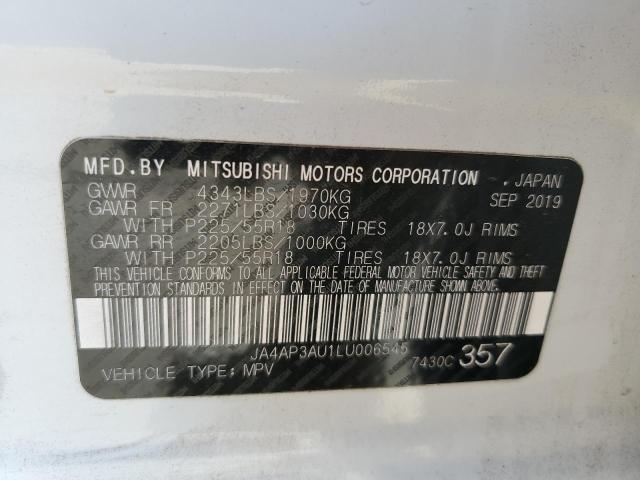 JA4AP3AU1LU006545 - 2020 MITSUBISHI OUTLANDER ES WHITE photo 12