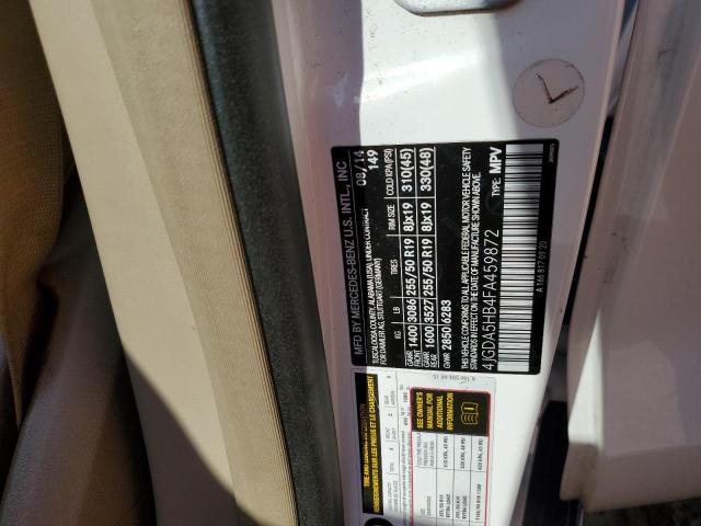 4JGDA5HB4FA459872 - 2015 MERCEDES-BENZ ML 350 4MATIC WHITE photo 12