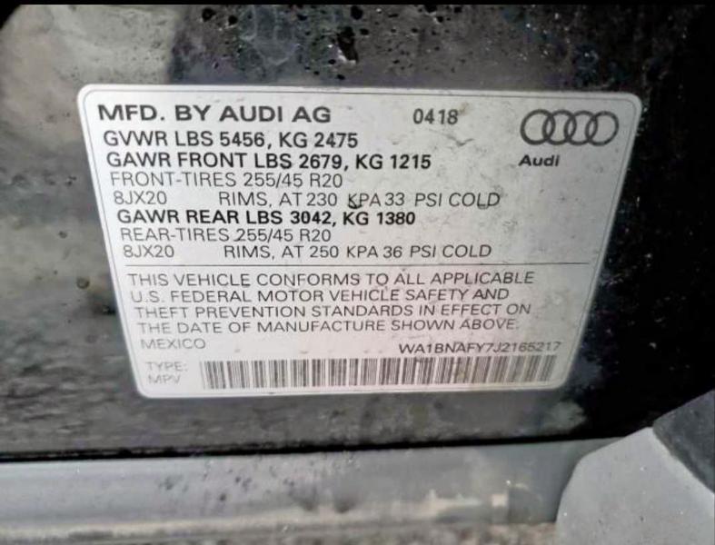 WA1BNAFY7J2165217 - 2018 AUDI Q5 PREMIUM PLUS BLACK photo 10