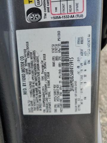 3FAHP0JG5AR415915 - 2010 FORD FUSION SEL CHARCOAL photo 12