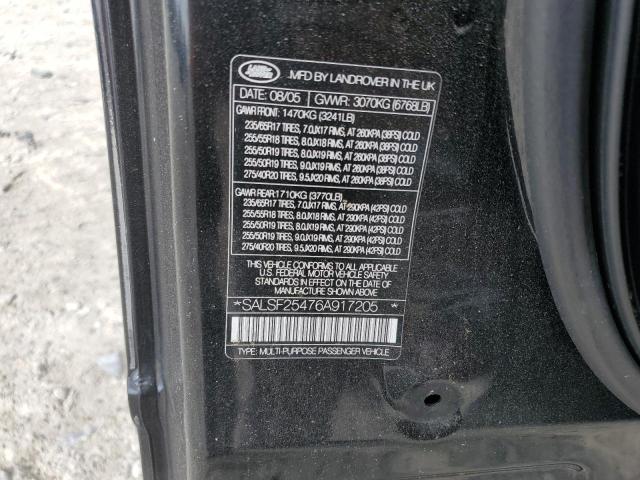 SALSF25476A917205 - 2006 LAND ROVER RANGE ROVE HSE BLACK photo 13