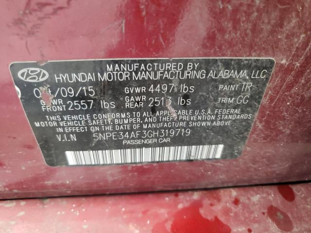 5NPE34AF3GH319719 - 2016 HYUNDAI SONATA SPORT RED photo 12