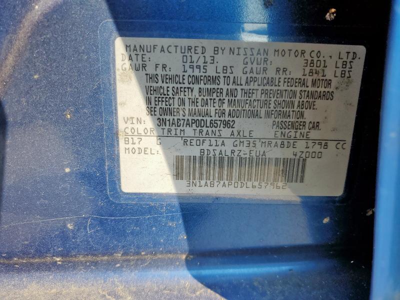 3N1AB7AP0DL657962 - 2013 NISSAN SENTRA S BLUE photo 12