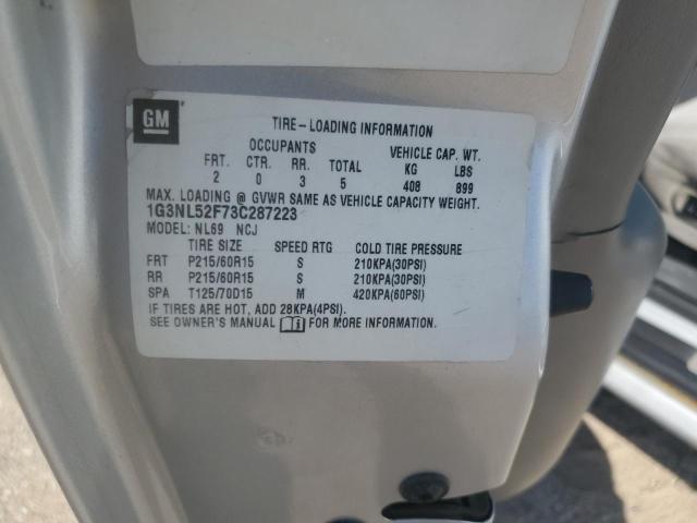 1G3NL52F73C287223 - 2003 OLDSMOBILE ALERO GL SILVER photo 12