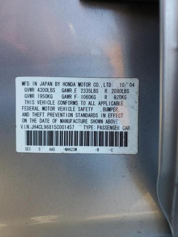 JH4CL96815C001457 - 2005 ACURA TSX SILVER photo 12