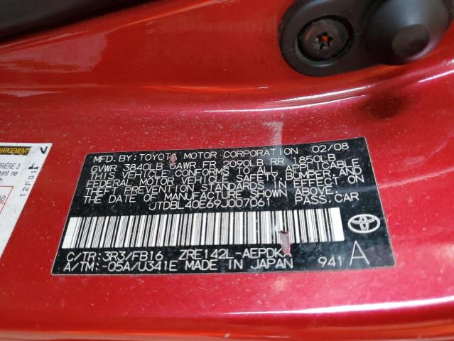 JTDBL40E69J007061 - 2009 TOYOTA COROLLA BASE Qırmızı foto 12