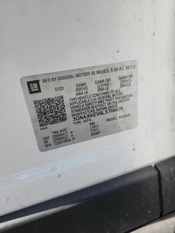 3GNAXKEV6LS706670 - 2020 CHEVROLET EQUINOX LT WHITE photo 13