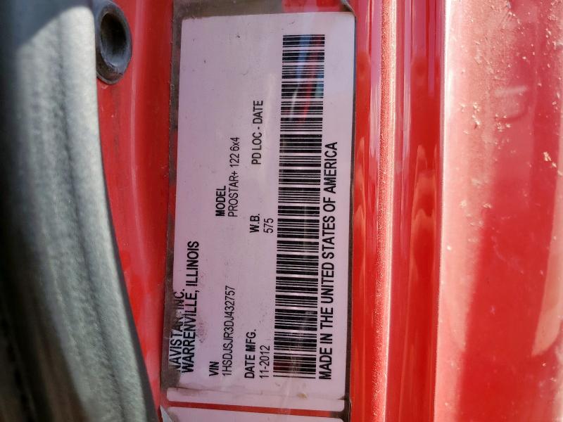 1HSDJSJR3DJ432757 - 2013 INTERNATIONAL PROSTAR Қызыл фото 10