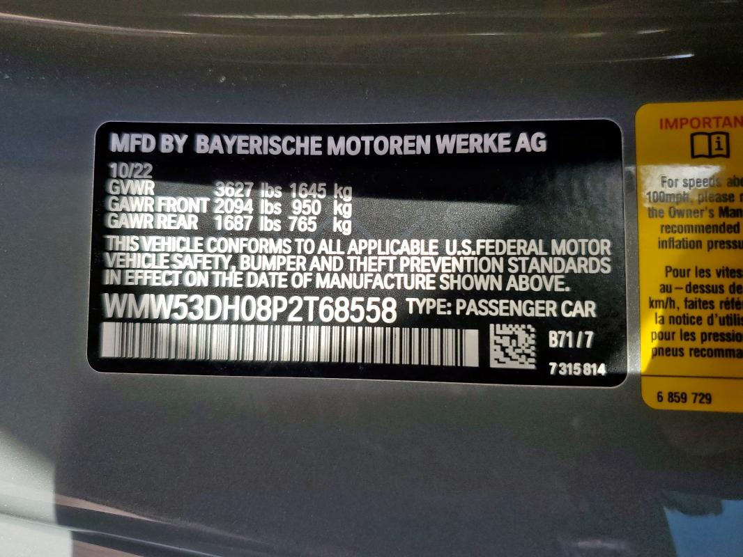 WMW53DH08P2T68558 - 2023 MINI COOPER S GRAY photo 13