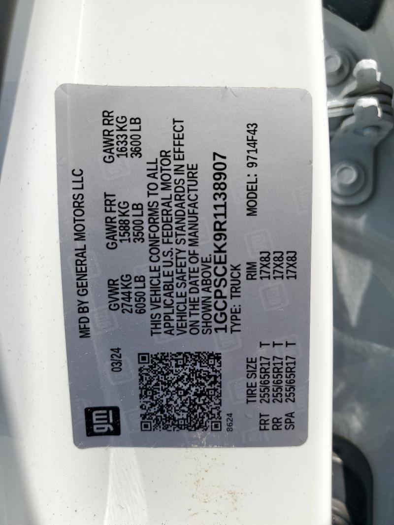 1GCPSCEK9R1138907 - 2024 CHEVROLET COLORADO LT WHITE photo 12