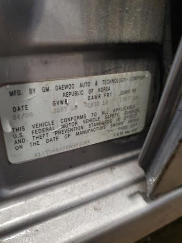 KL1TD666X6B683104 - 2006 CHEVROLET AVEO BASE ვერცხლისფერი ფოტო 12