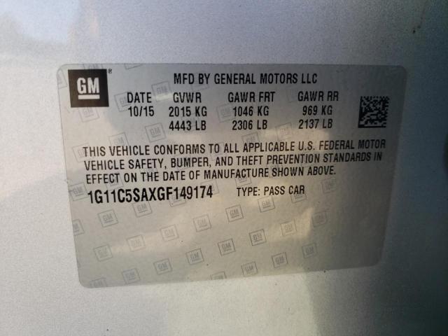 1G11C5SAXGF149174 - 2016 CHEVROLET MALIBU LIMITED LT 银色 照片 12