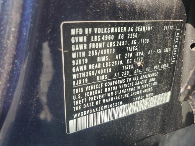 WVGBV3AX2DW605210 - 2013 VOLKSWAGEN TIGUAN S BLUE photo 13