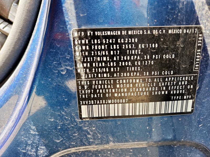 3VV3B7AX8JM000887 - 2018 VOLKSWAGEN TIGUAN SE Mavi foto 13