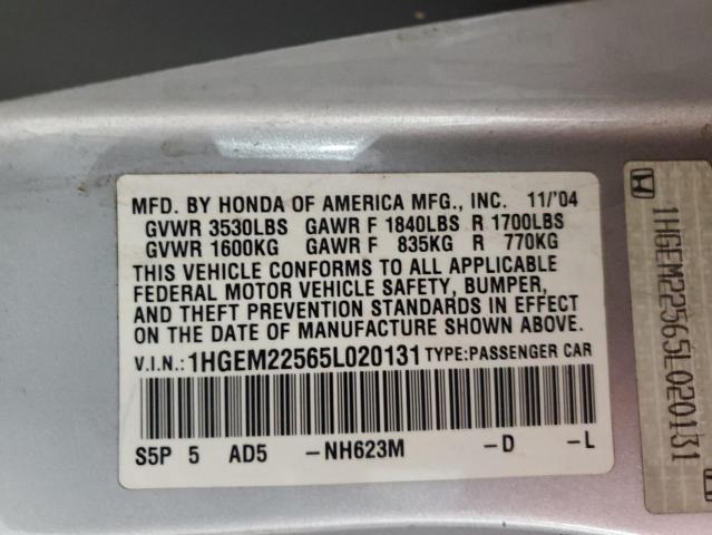 1HGEM22565L020131 - 2005 HONDA CIVIC LX SILVER photo 13