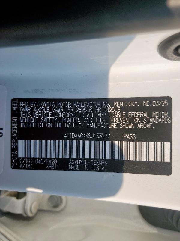 4T1DAACK4SU133577 - 2025 TOYOTA CAMRY XSE WHITE photo 13