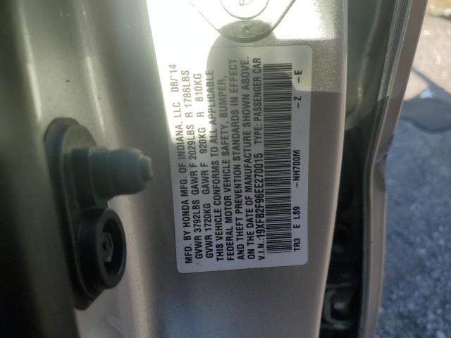 19XFB2F96EE270015 - 2014 HONDA CIVIC EXL SILVER photo 12