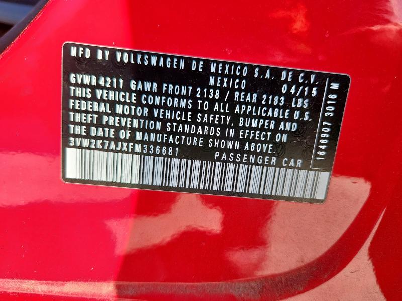 3VW2K7AJXFM336681 - 2015 VOLKSWAGEN JETTA BASE RED photo 12