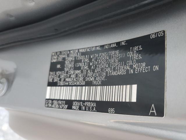 5TBDT441X5S496568 - 2005 TOYOTA TUNDRA DOUBLE CAB SR5 SILVER photo 12