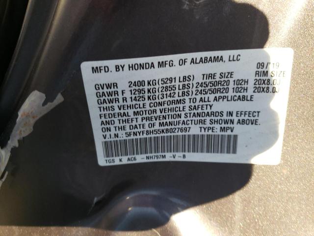 5FNYF8H55KB027697 - 2019 HONDA PASSPORT EXL BLACK photo 13