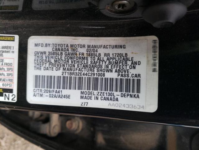 2T1BR32E44C291008 - 2004 TOYOTA COROLLA CE BLACK photo 12