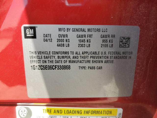 1G1ZC5E06CF330868 - 2012 CHEVROLET MALIBU 1LT Qırmızı foto 12