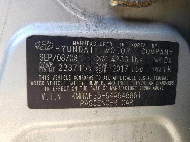 KMHWF35H64A948861 - 2004 HYUNDAI SONATA GLS SILVER photo 12