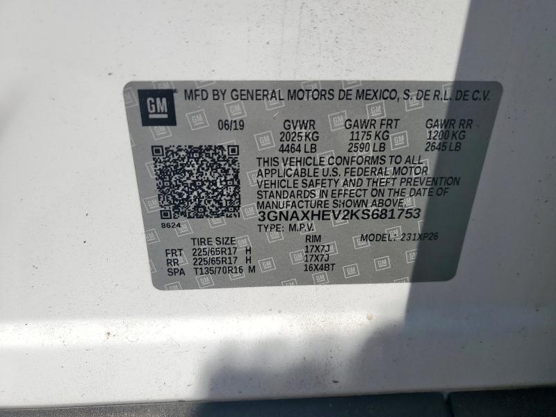 3GNAXHEV2KS681753 - 2019 CHEVROLET EQUINOX LS თეთრი ფოტო 13