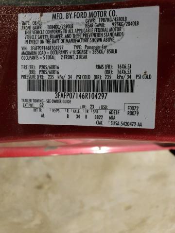 3FAFP07146R104297 - 2006 FORD FUSION SE RED photo 12