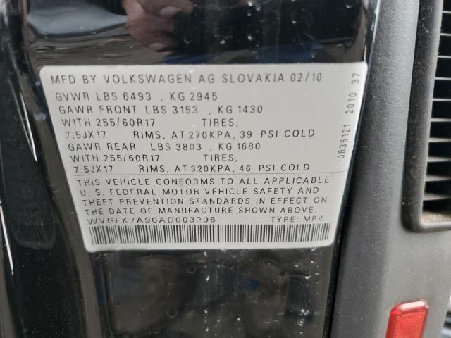 WVGFK7A90AD003996 - 2010 VOLKSWAGEN TOUAREG TDI BLACK photo 13