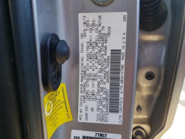 5TFJU4GNXEX052557 - 2014 TOYOTA TACOMA DOUBLE CAB PRERUNNER SILVER photo 12