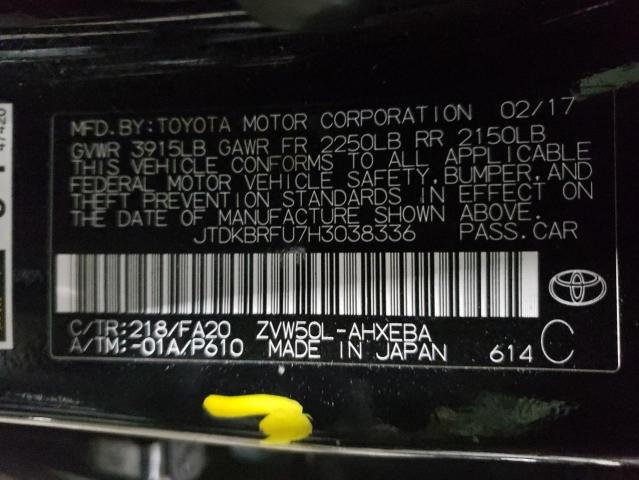 JTDKBRFU7H3038336 - 2017 TOYOTA PRIUS BLACK photo 13