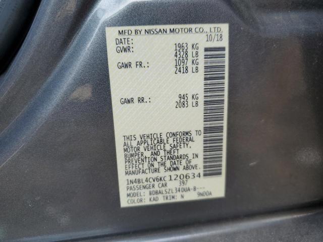 1N4BL4CV6KC120634 - 2019 NISSAN ALTIMA SR Boz foto 12