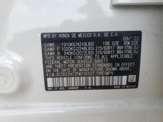 3CZRZ2H73PM716337 - 2023 HONDA HR-V EXL WHITE photo 13