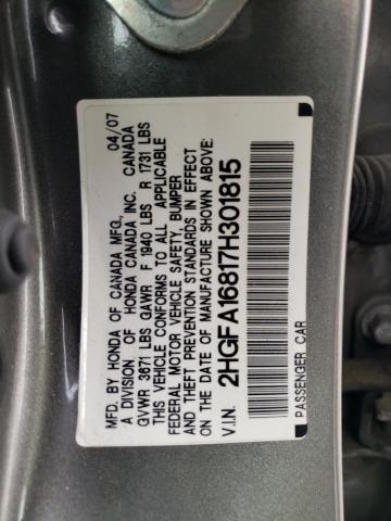 2HGFA16817H301815 - 2007 HONDA CIVIC EX GRAY photo 13