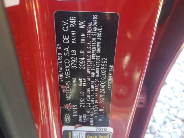 3KPF24AD2KE038692 - 2019 KIA FORTE FE 红色 照片 13